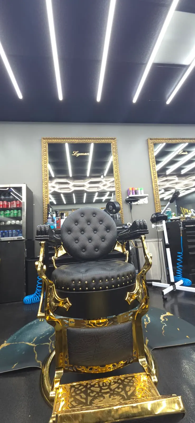 A gilded barber chair